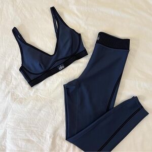 ALO Yoga Navy Blue Air Lift Set Bra and Leggings